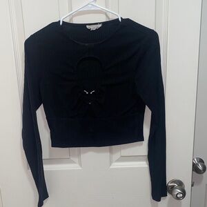 Meraki Elegant Black Long Sleeve Top with heart Accent